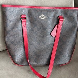 Coach Signature Brown and Red Tote Bag